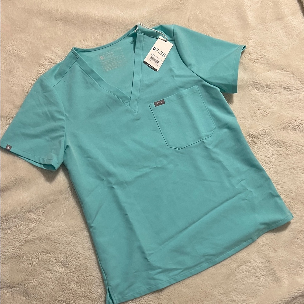 Figs Aqua V-Neck Scrub Top